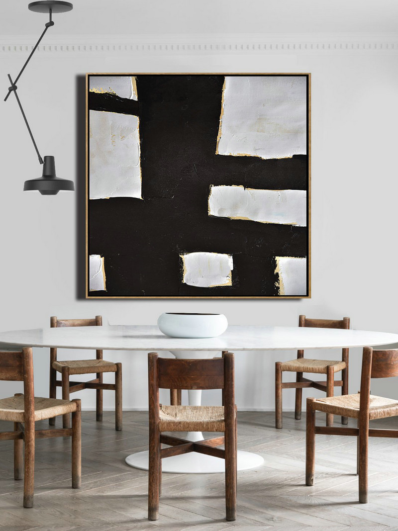 Original Artwork Extra Large Abstract Painting,Handmade Minimal Art Palette Knife Canvas Painting, Black White Beige - Hand Made Original Art